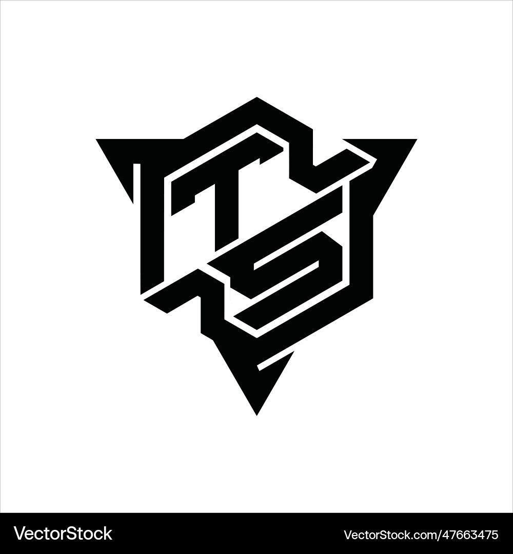 Ts logo monogram hexagon shape with triangle Ts logo monogram hexagon shape with triangle Vector Image