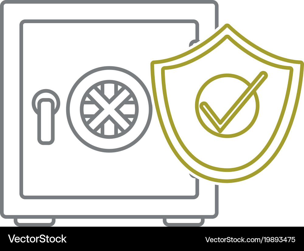 Yellow line strong box object with shield security vector image