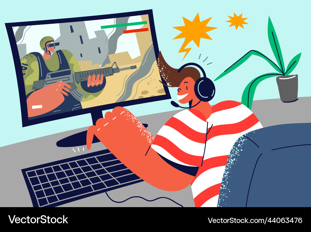 Child play video game on computer Child play video game on computer vector image