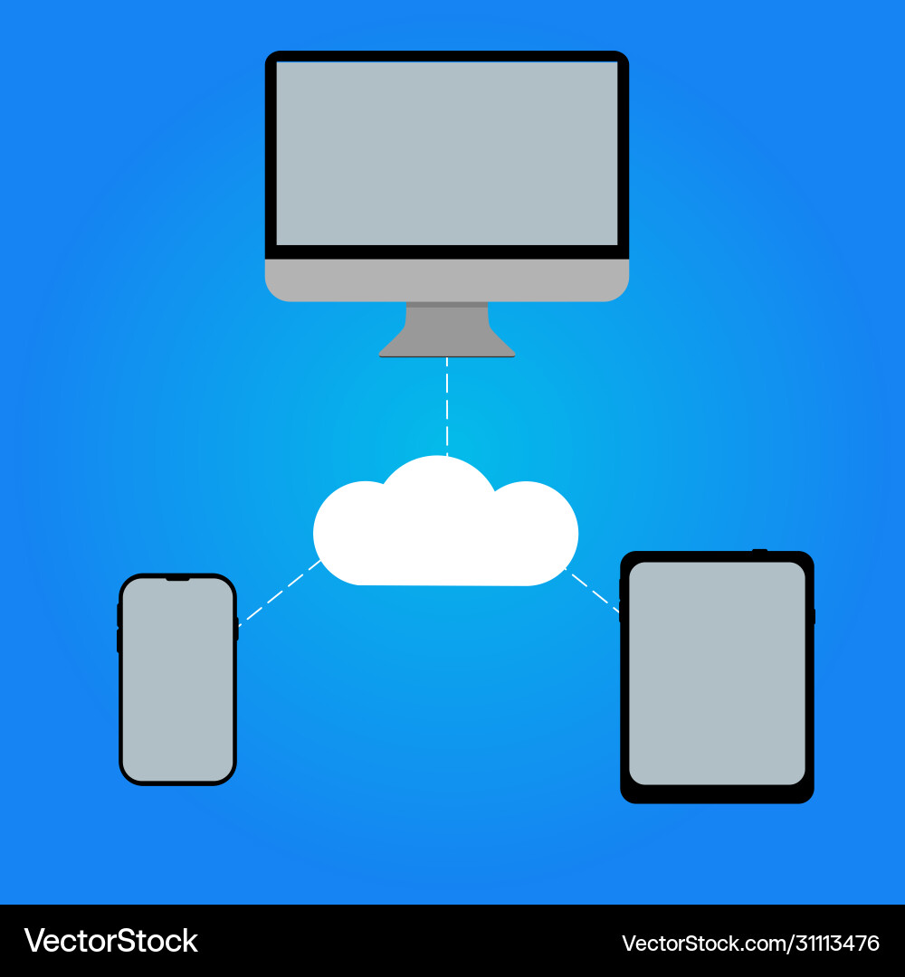 Computer phone tablet linked to one another Computer phone tablet linked to one another vector image