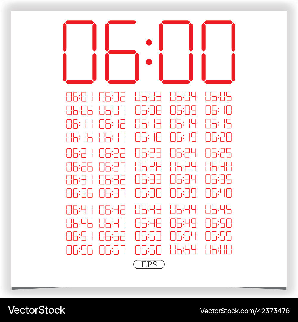 Digital clock closeup displaying 6 oclock red Digital clock closeup displaying 6 oclock red vector image