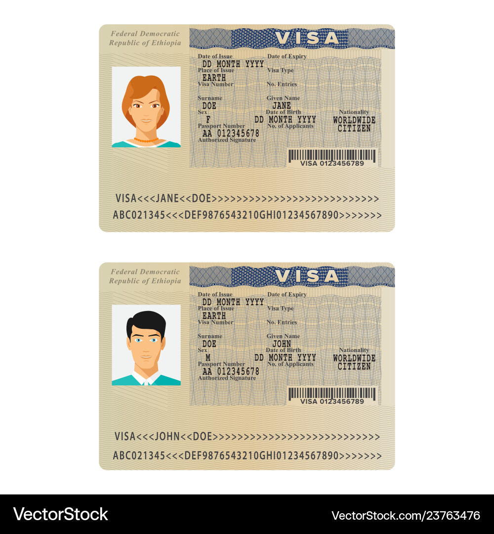 Ethiopian Passport Visa Sticker Vector Image