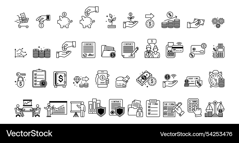 Financial icons set for transactions and contracts Vector Image