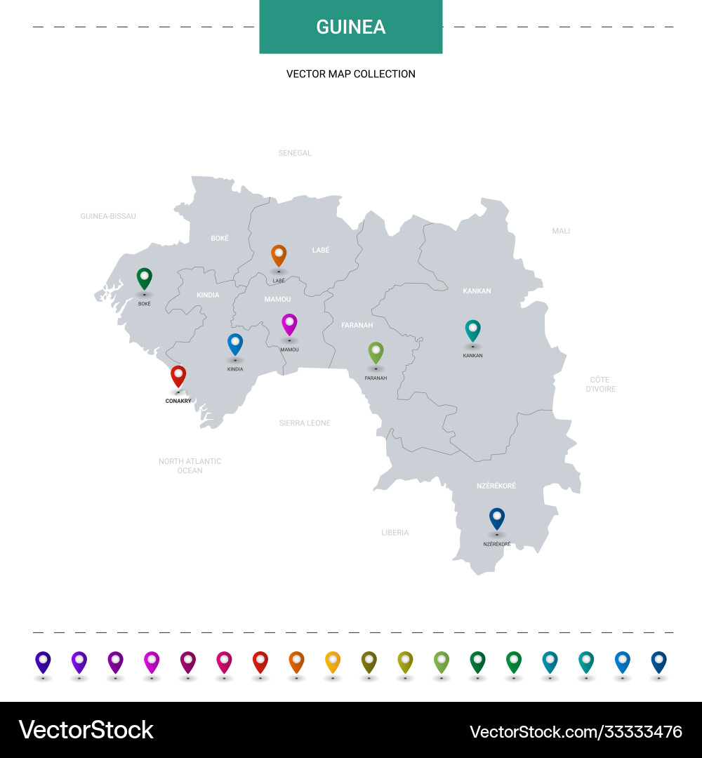 Guinea map with location pointer marks vector image