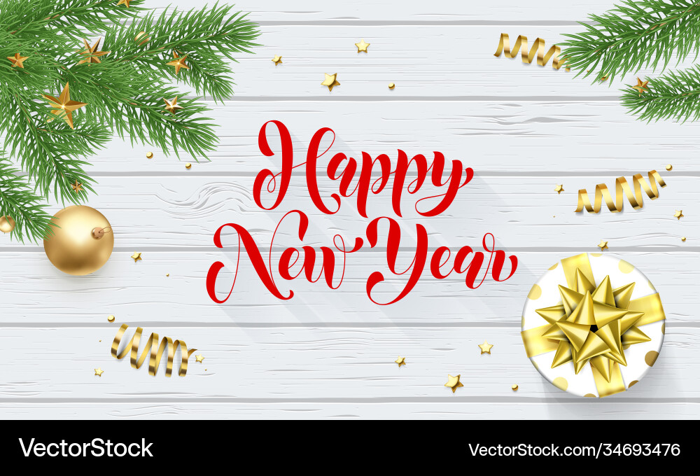 Happy new year golden decoration greeting card Happy new year golden decoration greeting card vector image