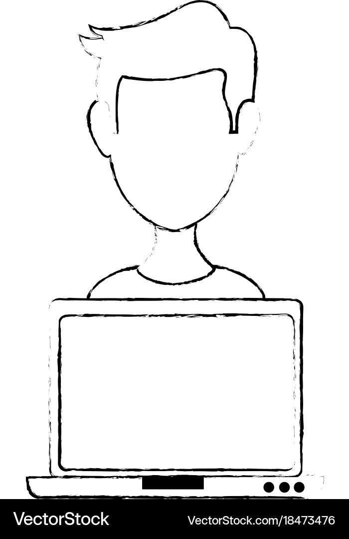 Laptop computer with user vector image