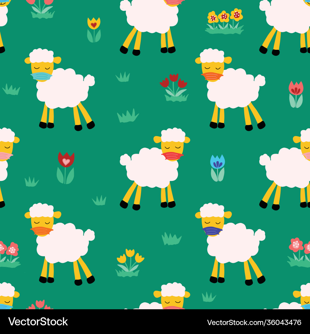 Seamless pattern with sheep on green background Seamless pattern with sheep on green background vector image
