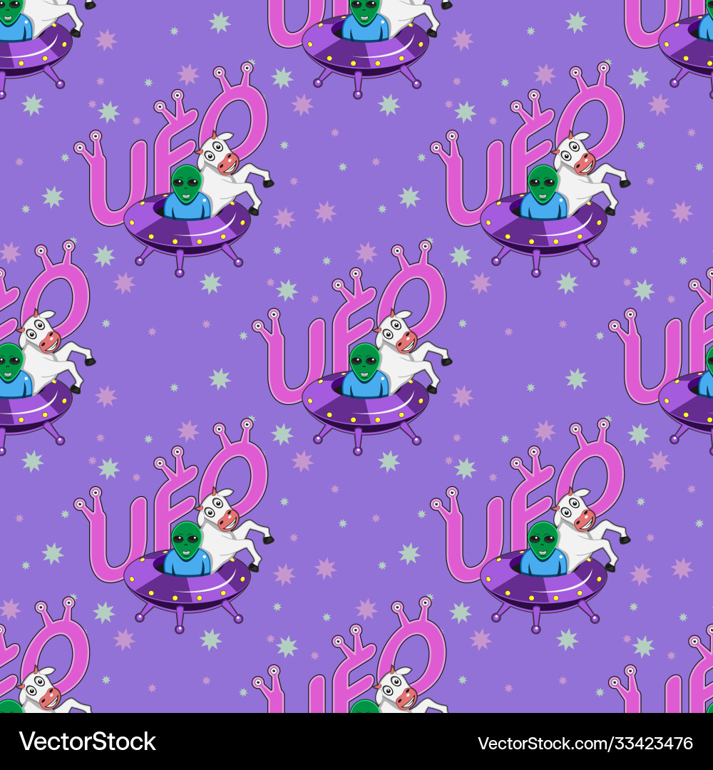 Seamless spaceship pattern with cow and alien Seamless spaceship pattern with cow and alien vector image