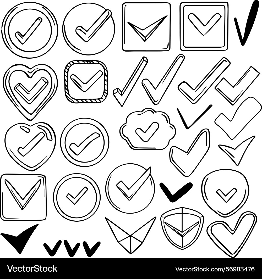 Set icons of abstract check mark hand Set icons of abstract check mark hand Vector Image