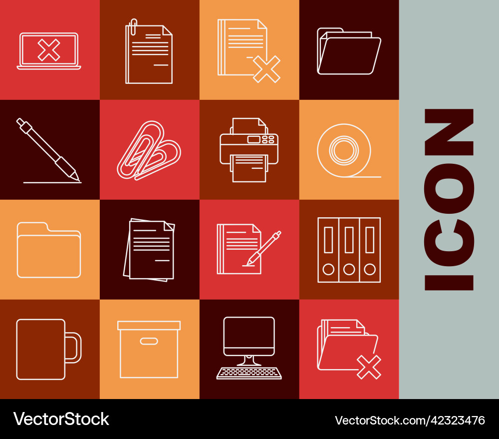 Set line delete folder office folders with papers Set line delete folder office folders with papers vector image