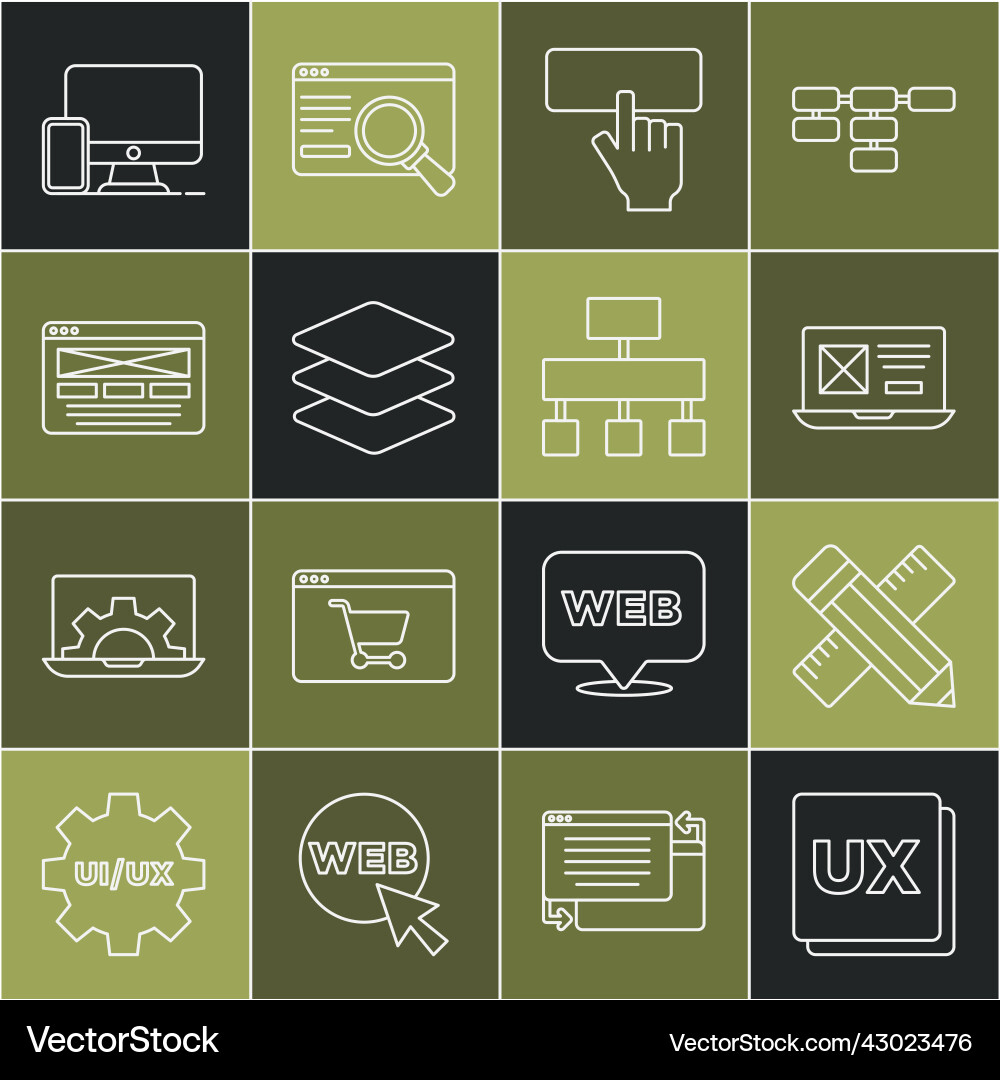 Set line ui or ux design crossed ruler and pencil Set line ui or ux design crossed ruler and pencil vector image