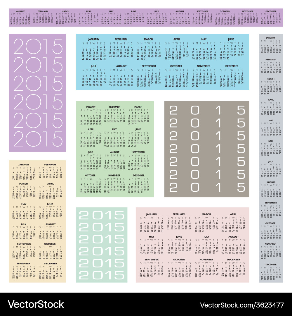 2015 multiple calendars color vector image