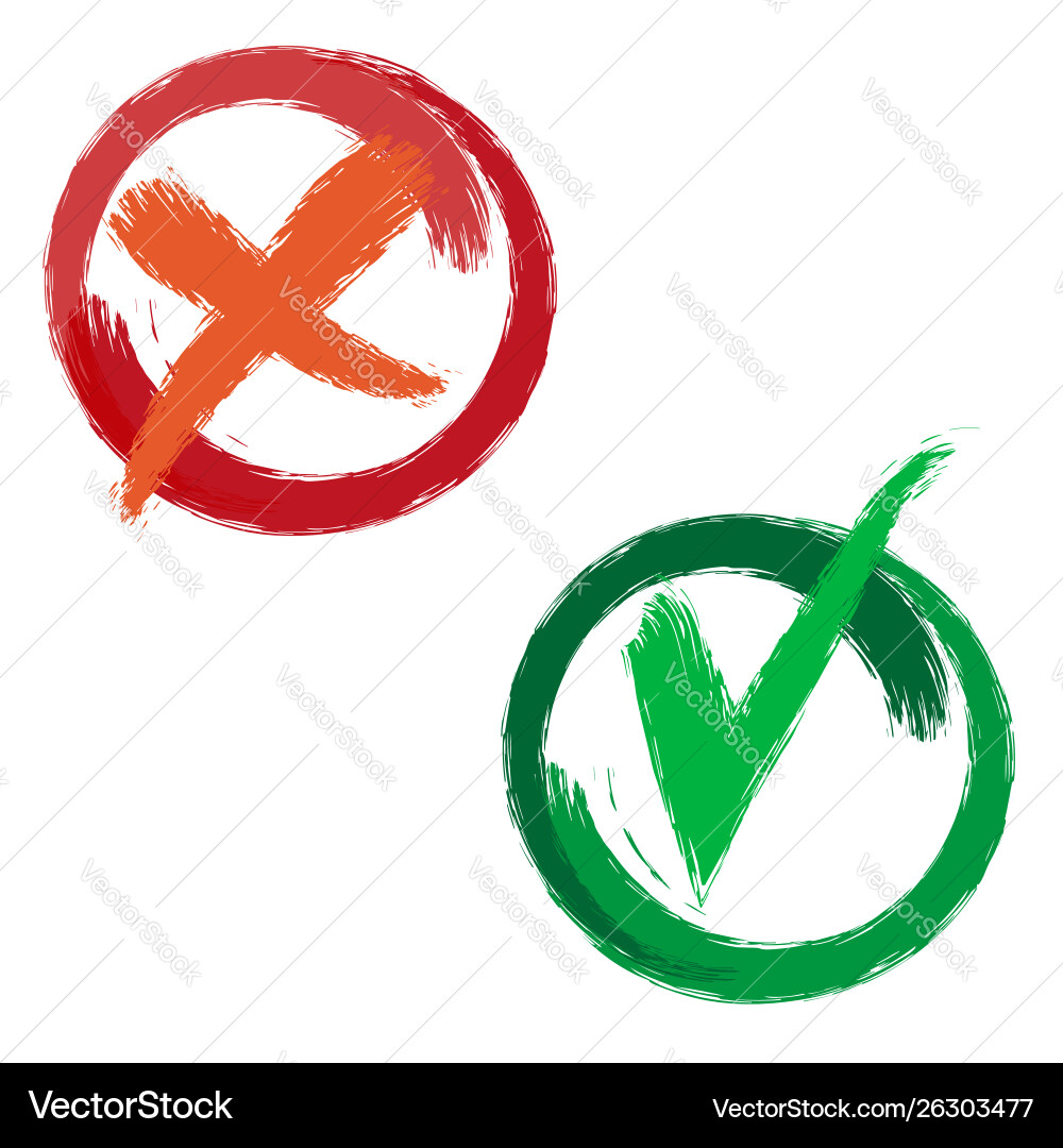 Check mark and cross in round symbol Vector Image