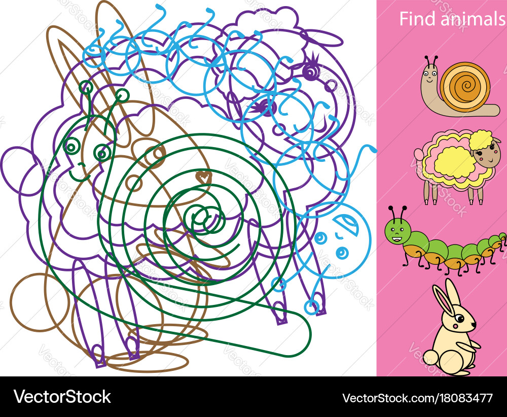 Find hidden objects and shapes educational game vector image
