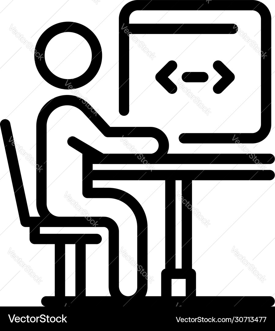Man coding on pc icon outline style Vector Image