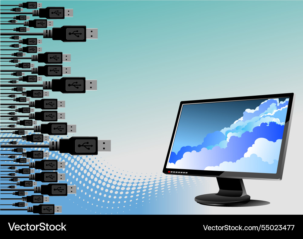 Multiple usb cables connecting to computer vector image