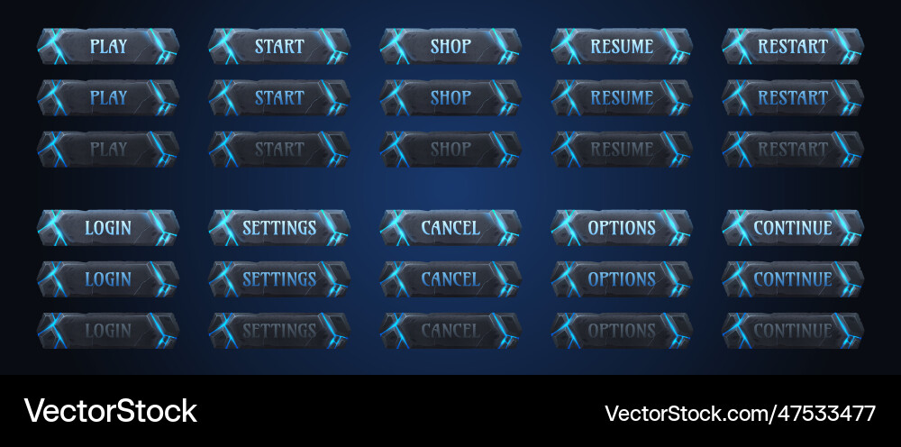 Old stone game buttons animation set Old stone game buttons animation set vector image