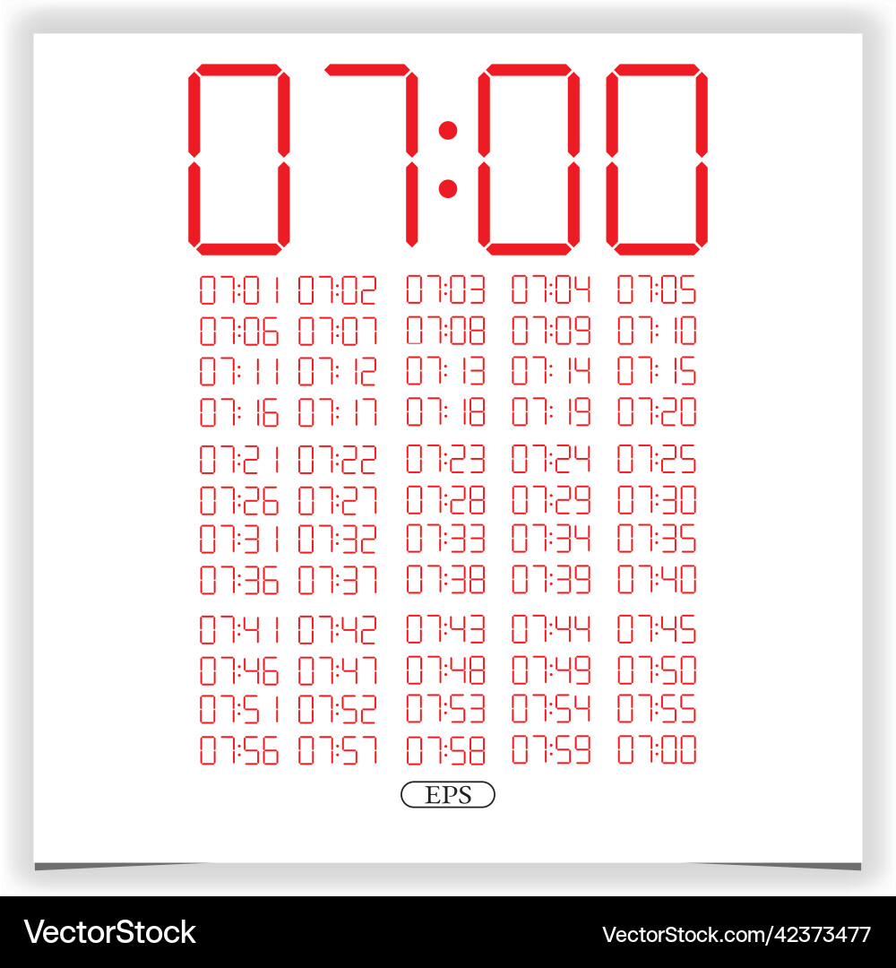 Red Digital Clock - 7 O'Clock Display vector image
