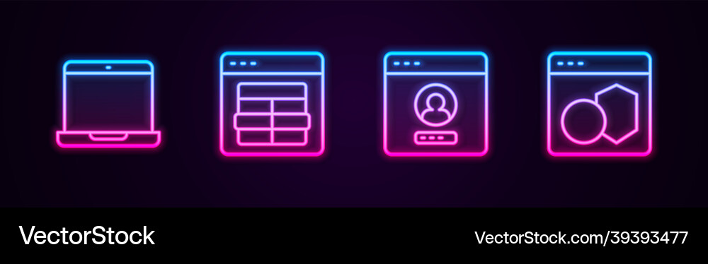 Set line laptop mysql code create account screen Set line laptop mysql code create account screen vector image
