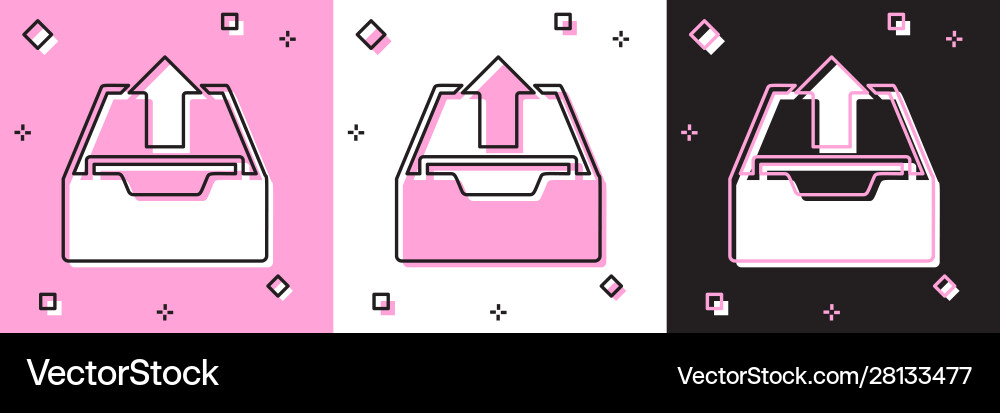 Set upload inbox icon isolated on pink and white Set upload inbox icon isolated on pink and white vector image