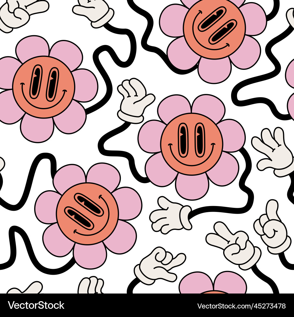 Abstract smiling flower face seamless pattern Abstract smiling flower face seamless pattern Vector Image