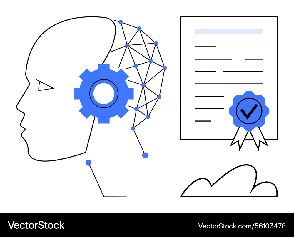 Artificial intelligence head with neural network Artificial intelligence head with neural network vector image