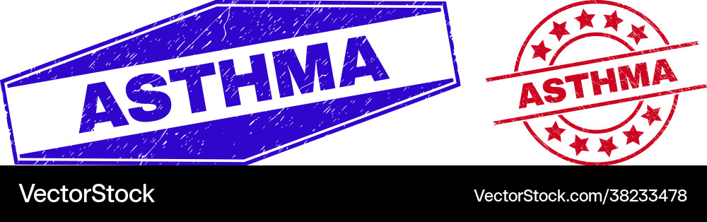 Asthma grunged badges in circle and hexagonal Asthma grunged badges in circle and hexagonal vector image