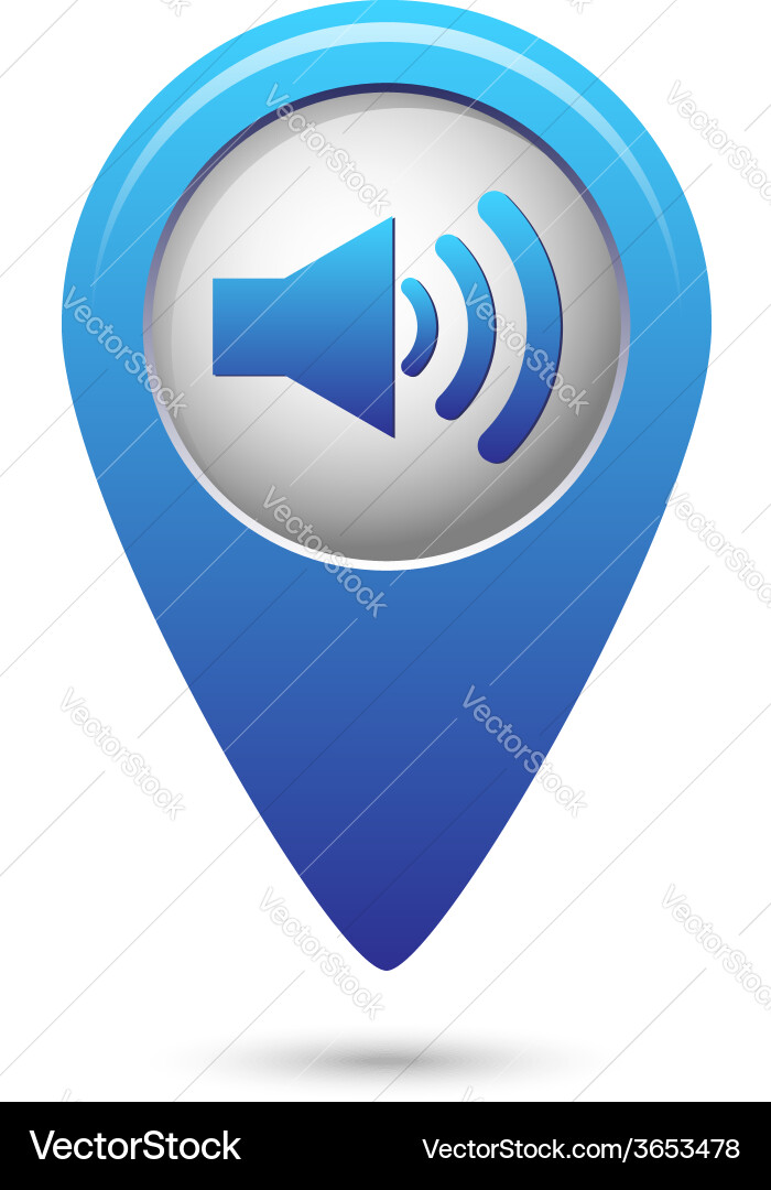 Blue map pointer with speaker volume icon vector image