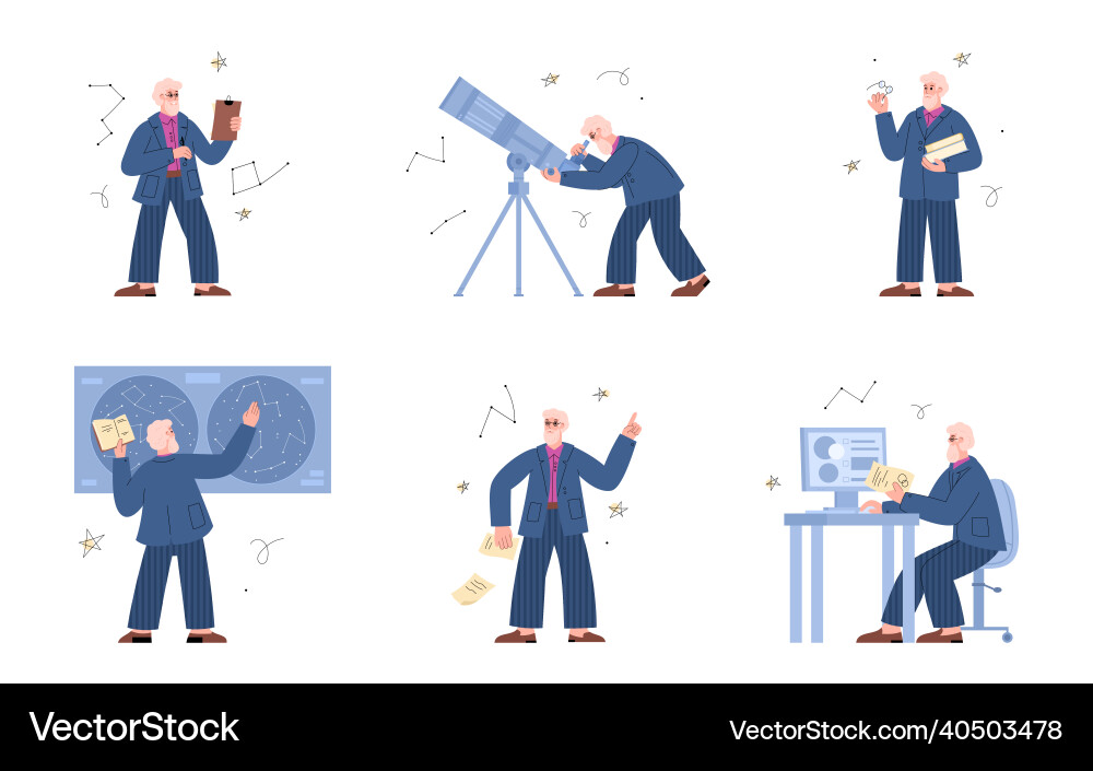 Characters of astronomy scientist studying space Characters of astronomy scientist studying space vector image