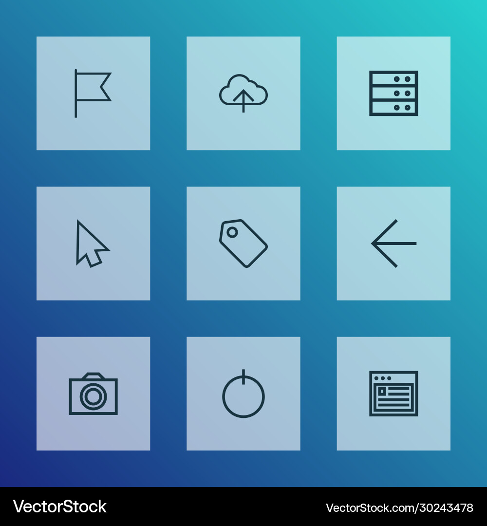 Interface icons line style set with target arrow Vector Image