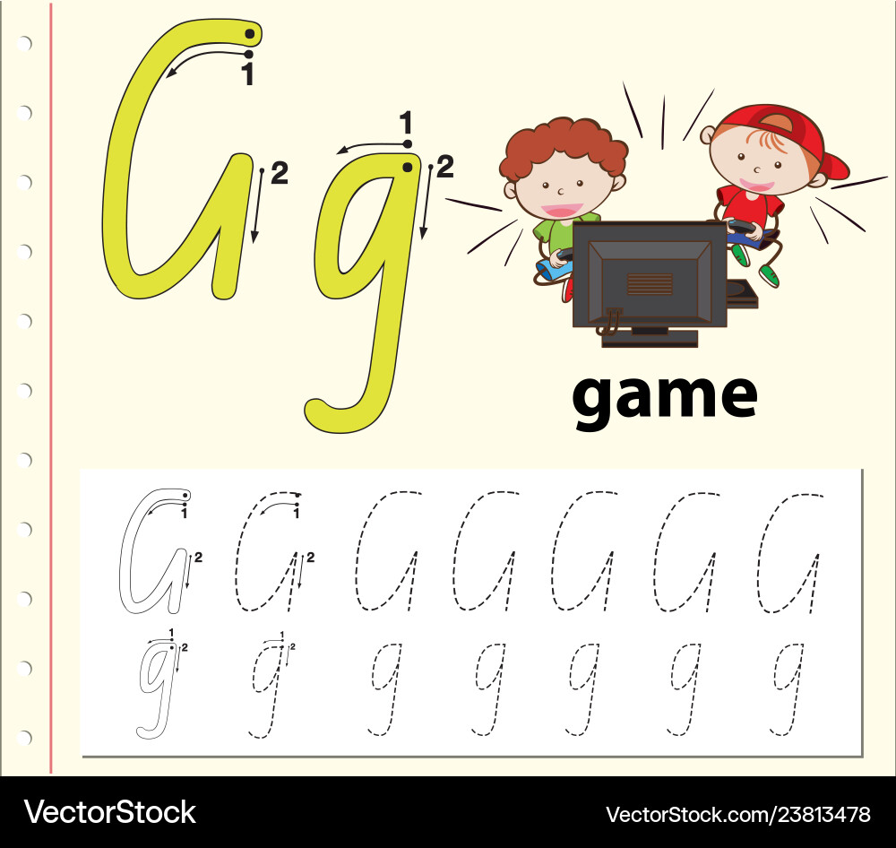 Letter g tracing alphabet worksheets vector image