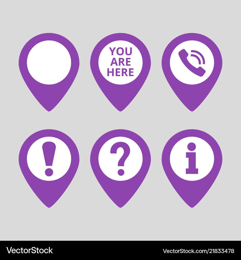 Map pin location icons set on gray background Vector Image