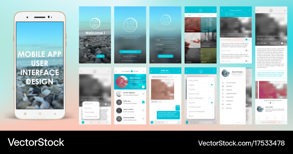 Mobile App UI Concepts Vector Image