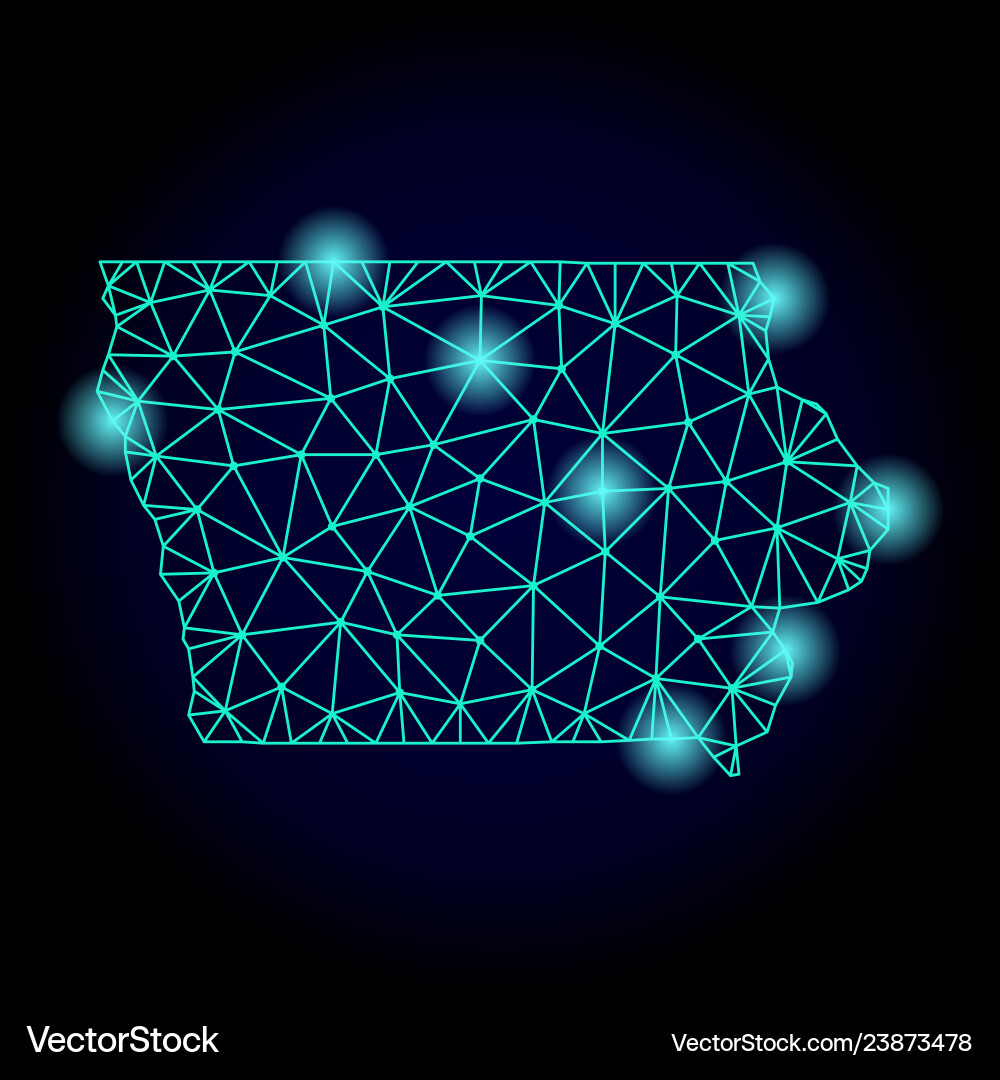 Polygonal 2d mesh map of iowa state with light Vector Image
