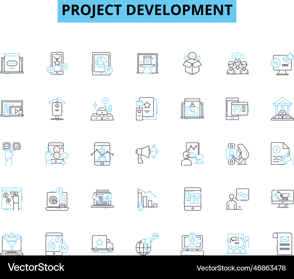 Project development linear icons set strategy Project development linear icons set strategy vector image