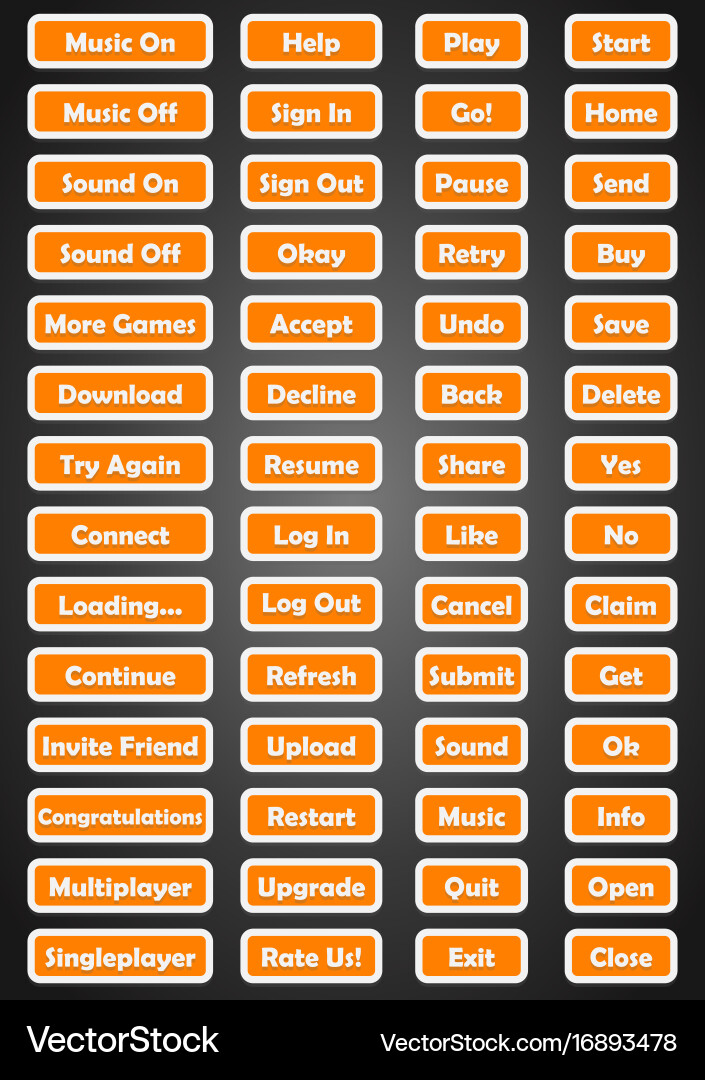 Satz von Text-Spiel-Tasten im flachen Stil vektorbild