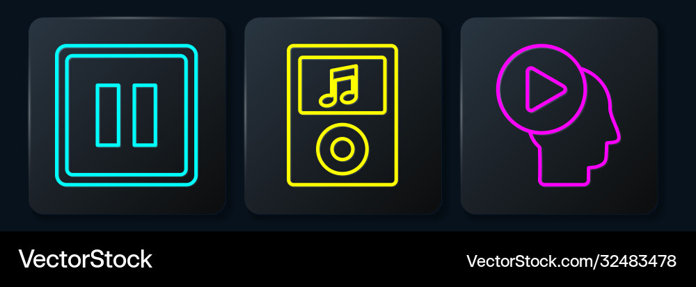 Set line pause button head people with play Vector Image