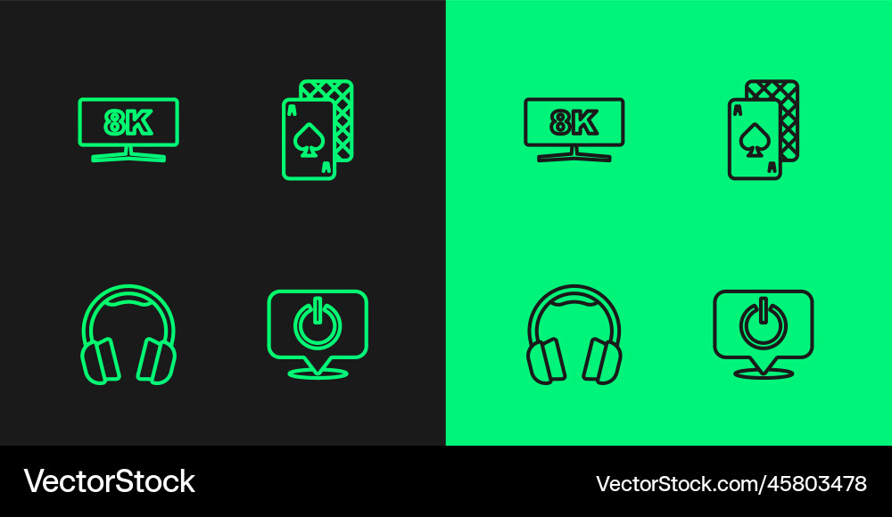 Set line power button headphones computer Set line power button headphones computer vector image