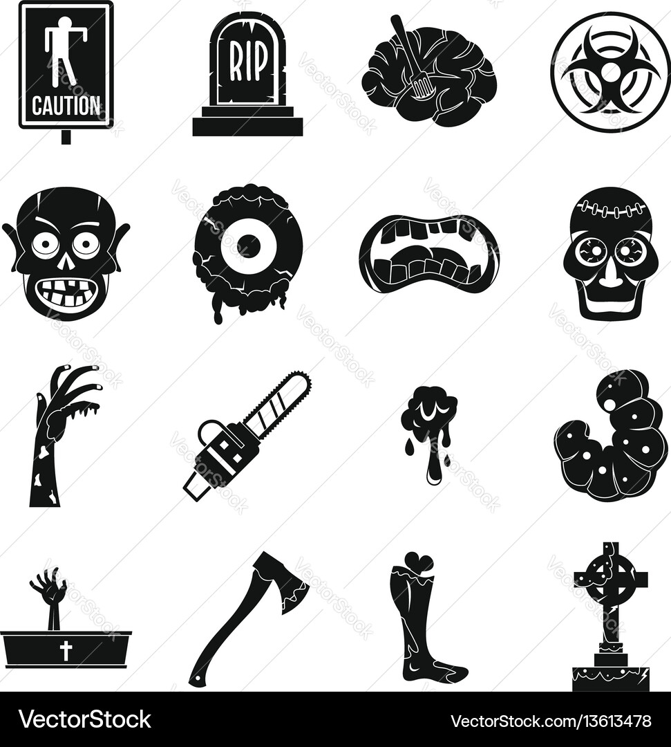 Zombie icons set parts simple style Zombie icons set parts simple style vector image