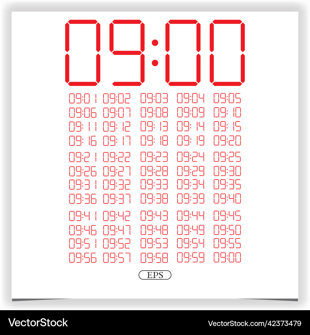 Digital clock closeup displaying 9 oclock red Digital clock closeup displaying 9 oclock red vector image
