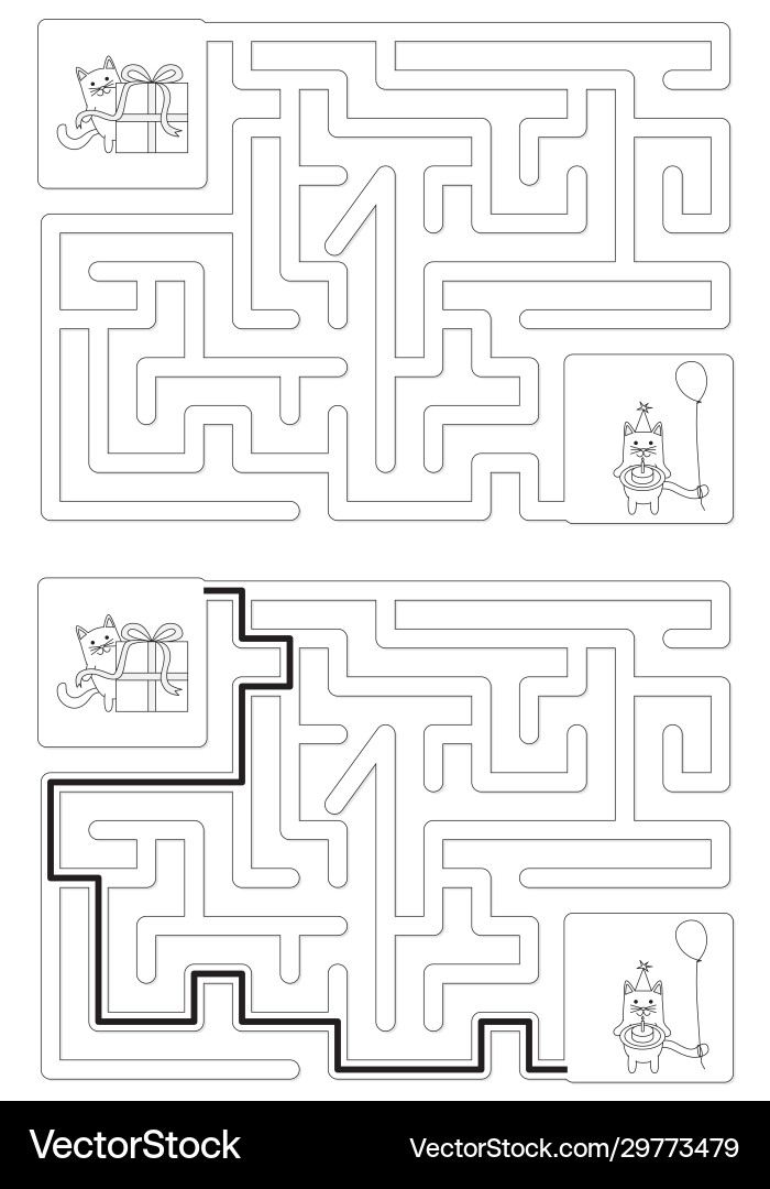Easy cat maze - learning number 1 vector image