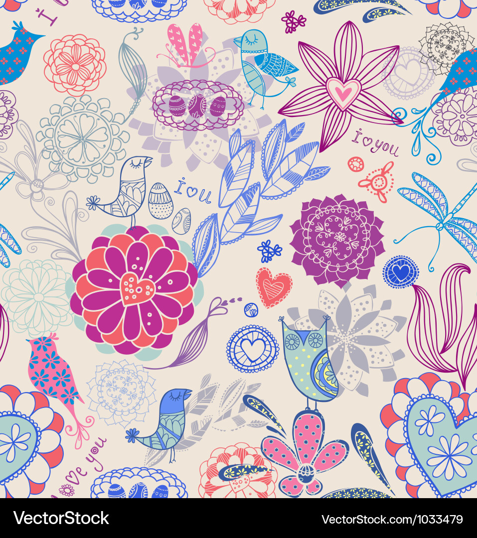 Floral Bird Seamless Pattern vector image