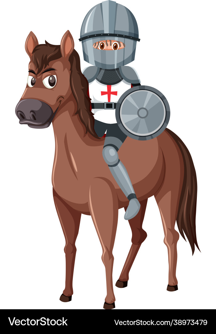 Knight riding horse cartoon character on white Knight riding horse cartoon character on white Vector Image