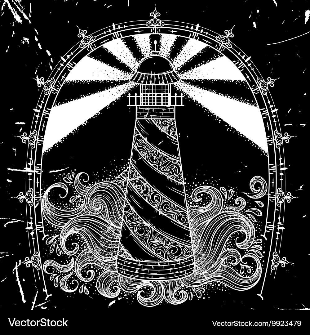 Lighthouse with abstract waves vector image