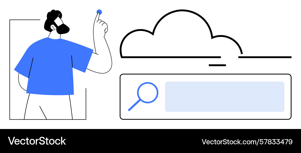 Man interacting with cloud technology and search Man interacting with cloud technology and search Vector Image