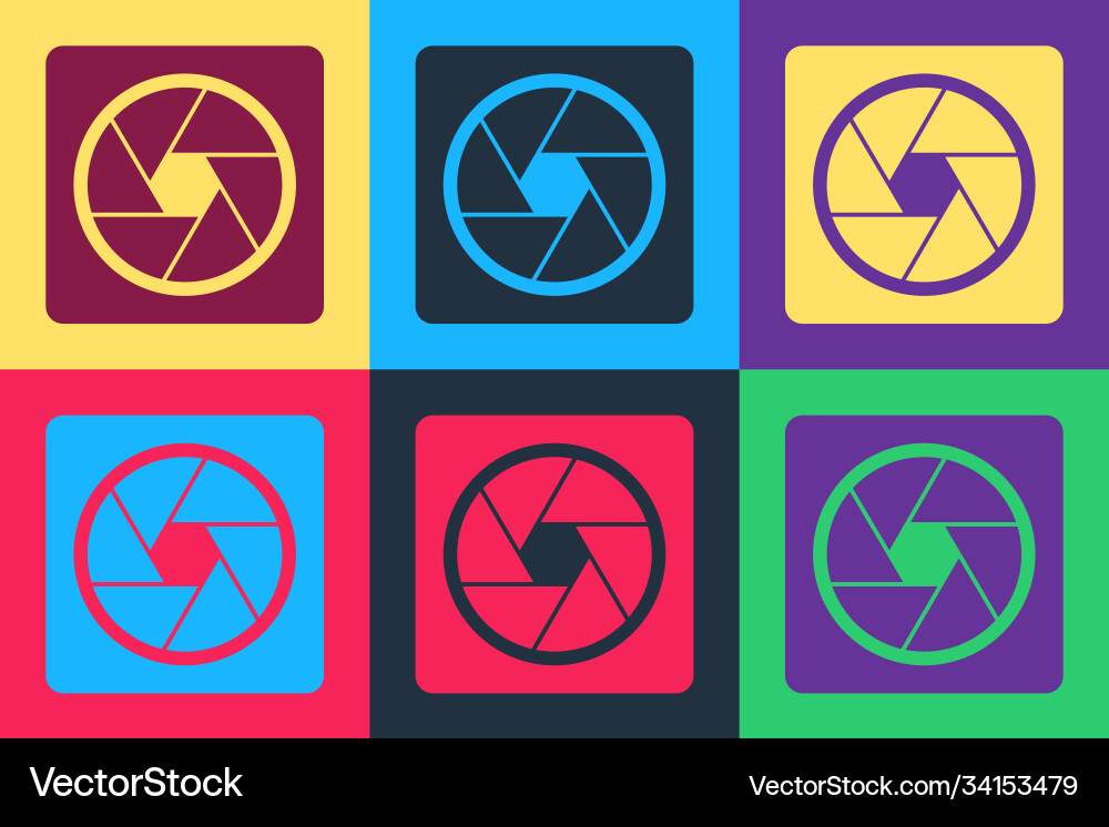 Pop art camera shutter icon isolated on color Vector Image