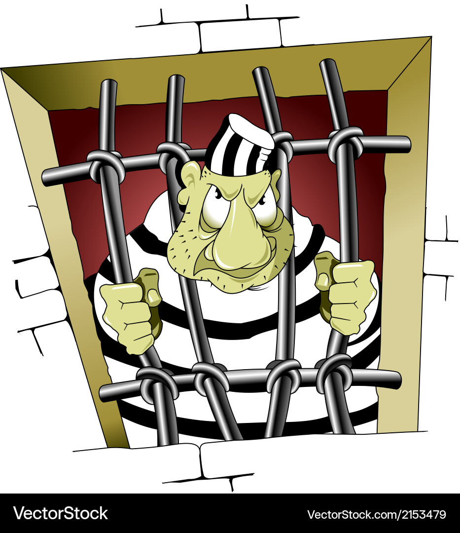 Prisoner behind bars cartoon Royalty Free Vector Image