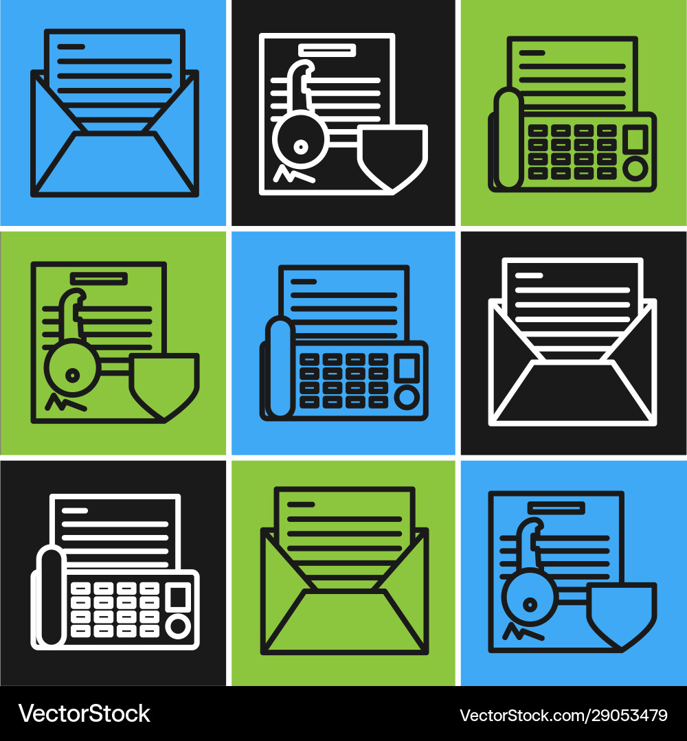 Set line mail and e-mail fax machine document Vector Image