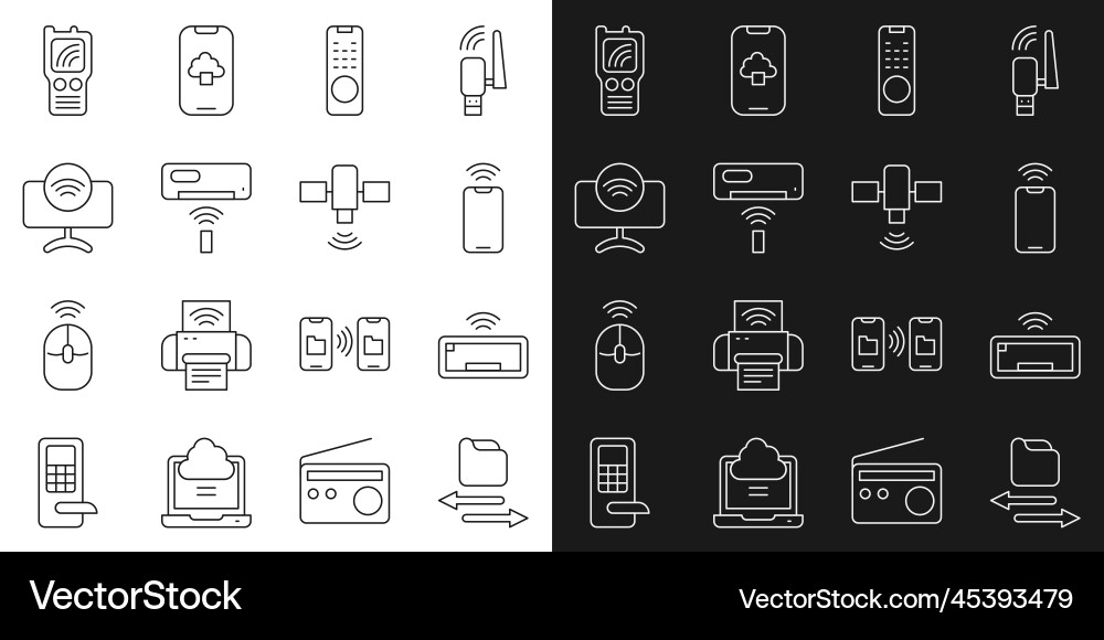 Set line transfer files computer keyboard mobile Set line transfer files computer keyboard mobile vector image