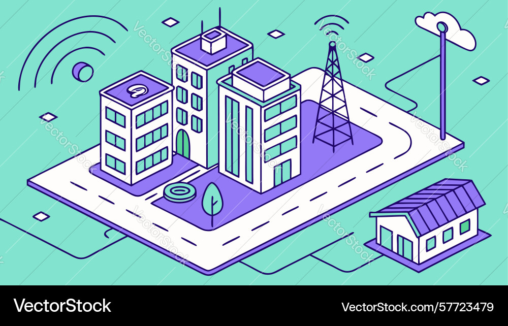Smart city connected via network lines Vector Image